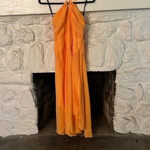 Orange Chiffon maxi, halter long summer dress size 4
